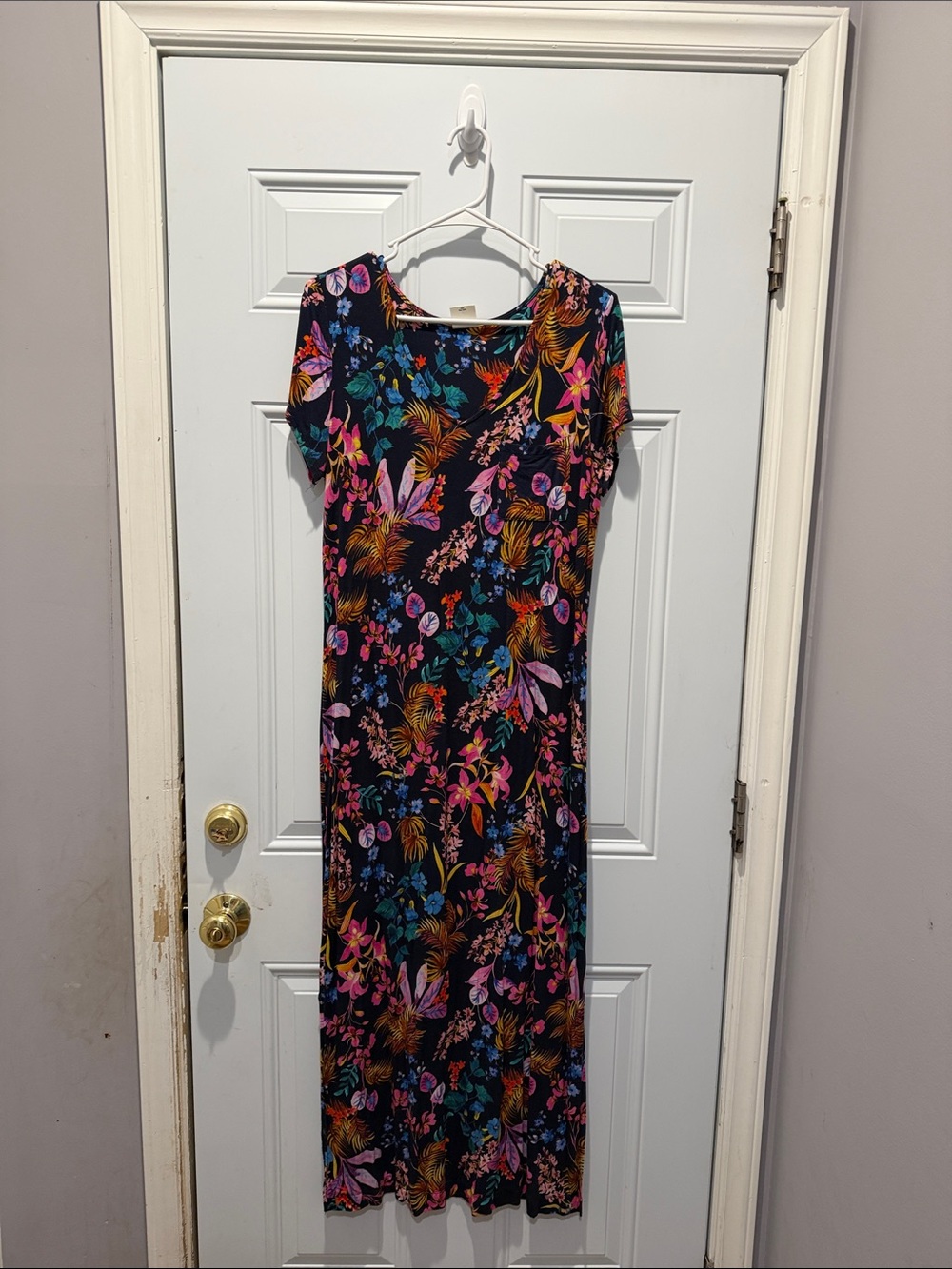 Soma Black Floral cool nights sleep shirt with Pink, Orange & Teal Accents
